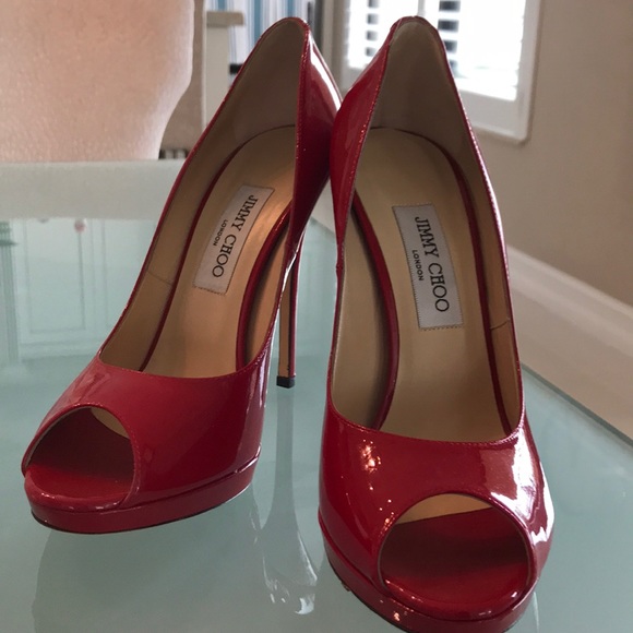 NWOT Jimmy Choo Red Patent Leather Pumps Sz 39.5 - Picture 3 of 7